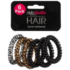 Style Studio Spiral Hair Bands 6pk - Black And Gold